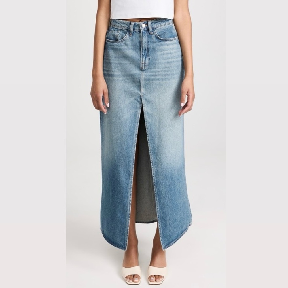 NWT Triarchy Ms. Westwood oraganic cotton high-rise slit denim maxi skirt. 💙